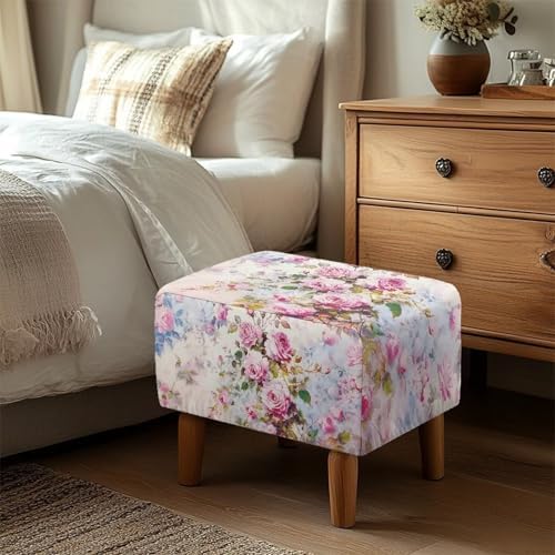 Pink Rose Rectangle Ottoman Slipcover 30x24x15 Inch
