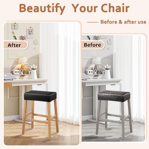 Lufyzora PU Leather Bar Stool Covers Rectangular 4PCS Black