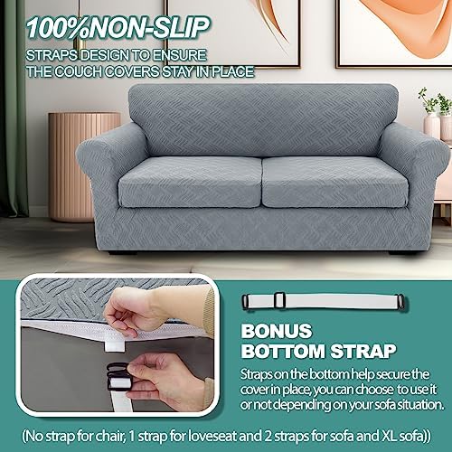 YEMYHOM Leaf Pattern Sofa Slipcovers 3-Piece Set