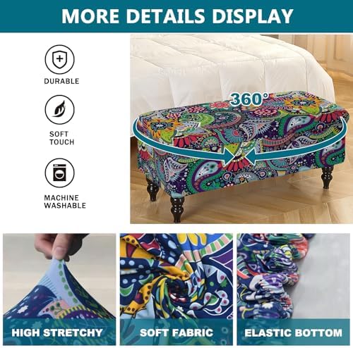 KRFOONN Printed Stretch Ottoman Bench Cover