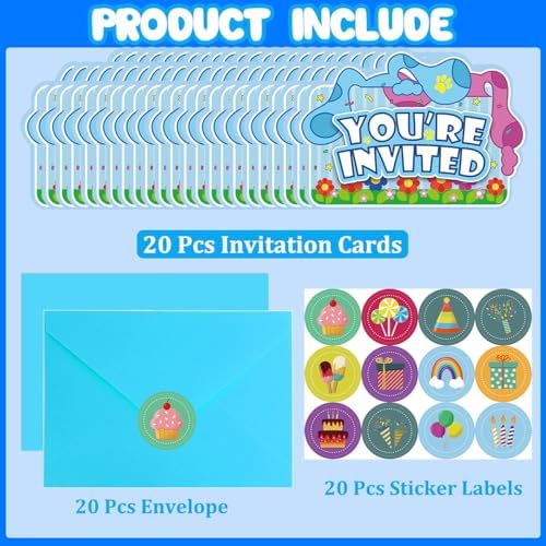 20Pcs Blue Dog Birthday Invitations with Stickers