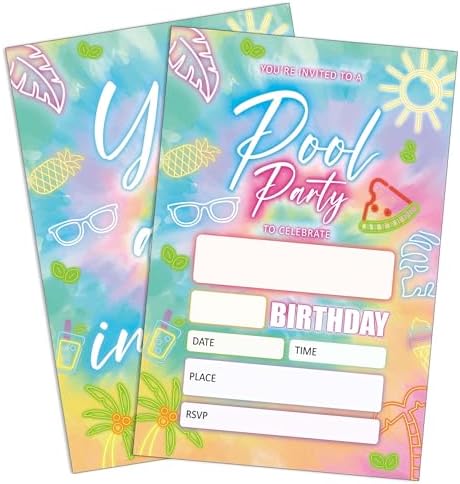 Pool Party Invitations 20 Pack with Envelopes