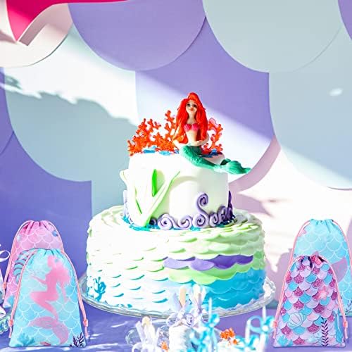 Clabby 12 Pcs Mermaid Drawstring Party Favor Bags