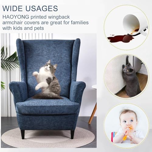 HAOYONG Stretch Wing Chair Cover Set with Ottoman and Storage Stool