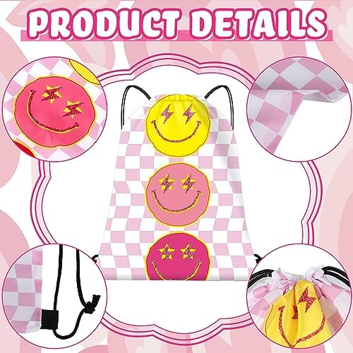 Paterr 12 Pcs Preppy Pink Party Favor Bags Drawstring Backpacks