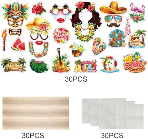 30Pcs Hawaiian Photo Booth Props Tropical Party Decorations