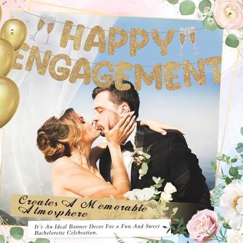 Breling Glitter Happy Engagement Banner 10 Feet Champagne Gold