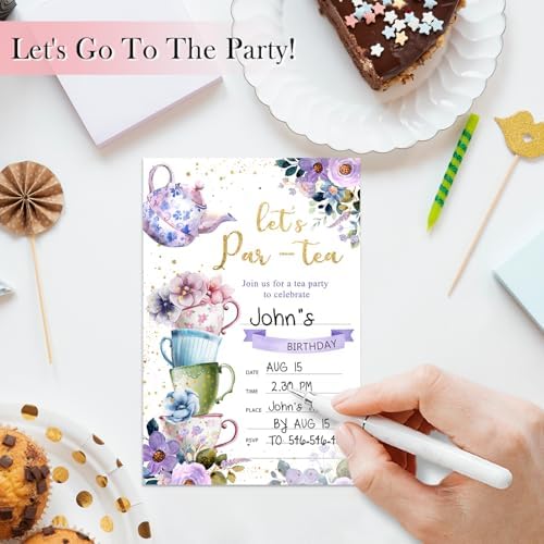 Floral Tea Party Birthday Invites Cards with Envelopes