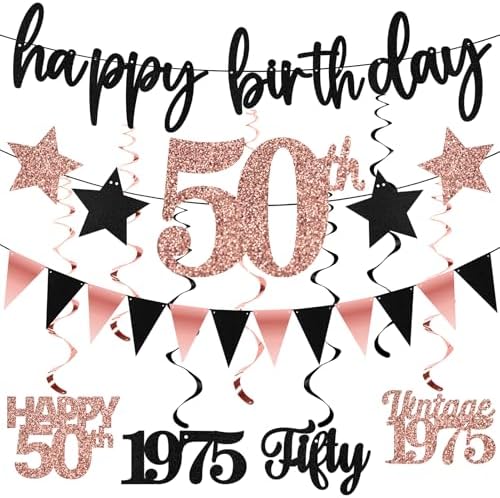 12PCS Rose Gold 50th Birthday Decorations
