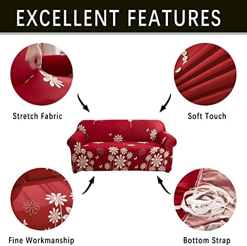 Qubjus Stretch Sofa Cover with Red Flower Pattern and One Cushion Cover