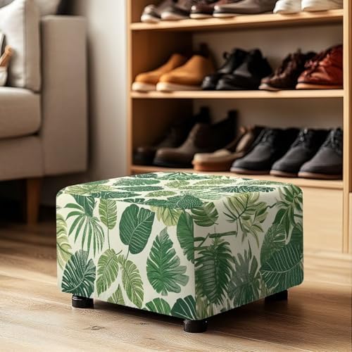 Talayituse Tropical Monstera Ottoman Cover Stretch Slipcover for Footstool and Small Ottomans
