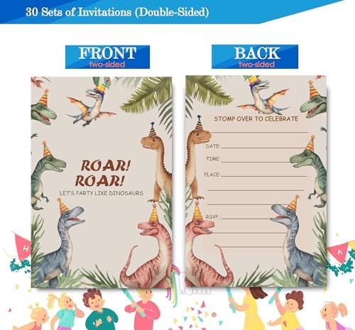 Fablus Dinosaur Birthday Invitations 4x6 30 Sets with Envelopes