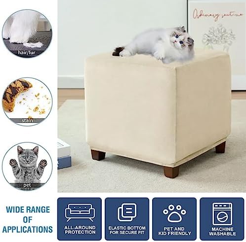 Velvet Storage Ottoman Slipcover Small Beige