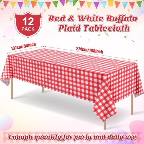 12 Pack Red White Checkered Tablecloths 54x108 Inch
