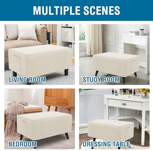 HVERSAILTEX Thick Linen Look Ottoman Cover for 43-44 Rectangle Footrest