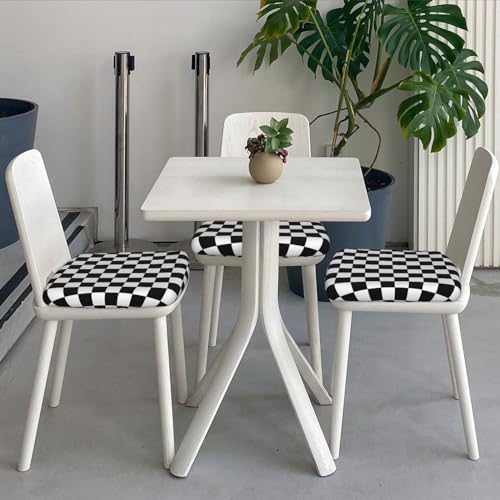 Black White Checkered Dining Chair Seat Covers 2 Pieces