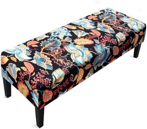OSVAW Black Floral Bench Cover with Elastic Hem