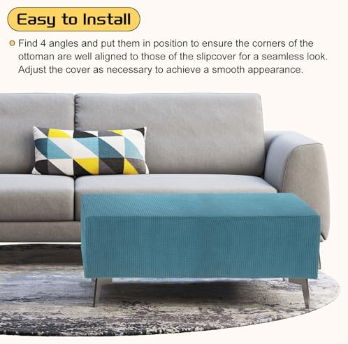 Uxcell Square Ottoman Cover with Elastic Bottom