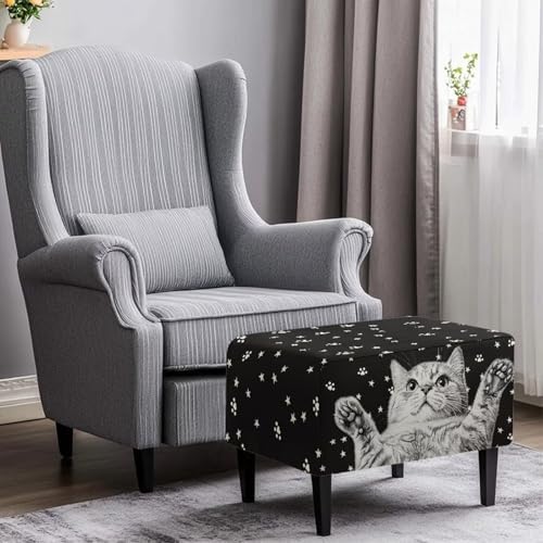 Funny Cat Ottoman Cover Rectangular Non-Slip Footstool Slipcover