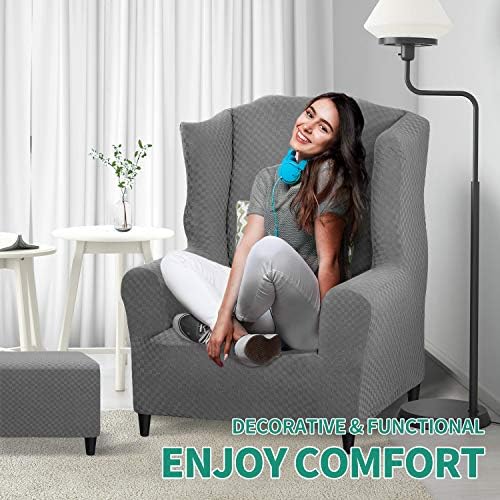 YEMYHOM Wingback Chair Slipcover Jacquard Design Non-Slip