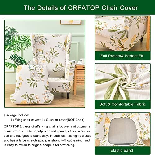 CRFATOP 2 Piece Stretch Wingback Chair Slipcovers for Living Room and Bedroom