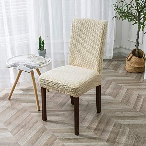 Genina Dining Chair Covers 6 PCS Beige Stretch Slipcovers