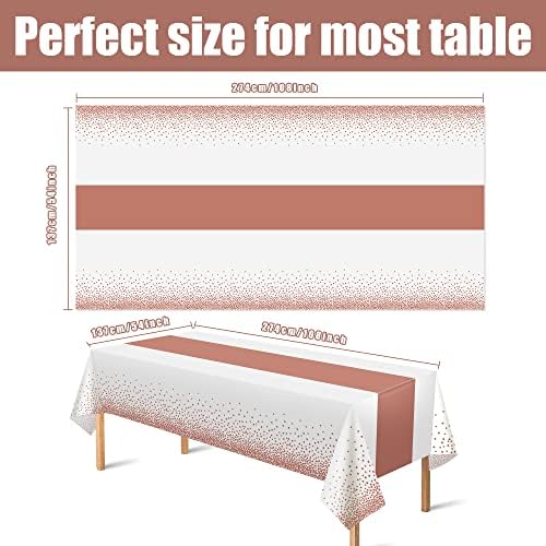 OHOME 4 Pack Disposable Plastic Table Cloths White Rose Gold 54x108