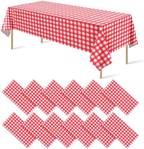 12 Pack Red White Checkered Tablecloths 54x108 Inch