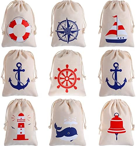 24 Pack Nautical Themed Drawstring Bags for Party Supplies