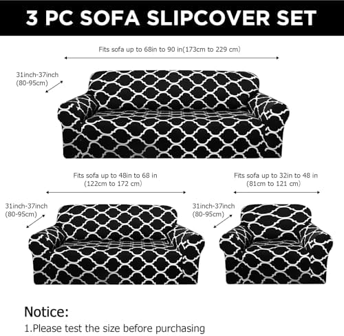 Peryiter 3 Pc Sofa Slipcover Set for Couch Loveseat and Armchair