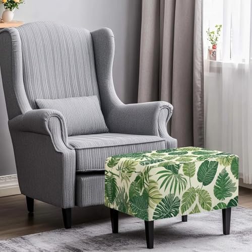 Talayituse Tropical Monstera Ottoman Cover Stretch Slipcover for Footstool and Small Ottomans