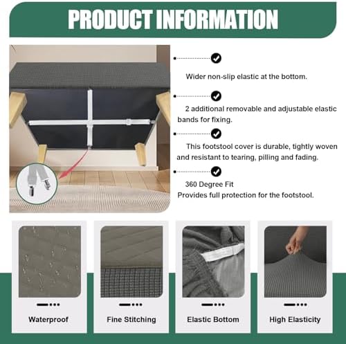 Waterproof Quilted Ottoman Cover with Nonslip Design