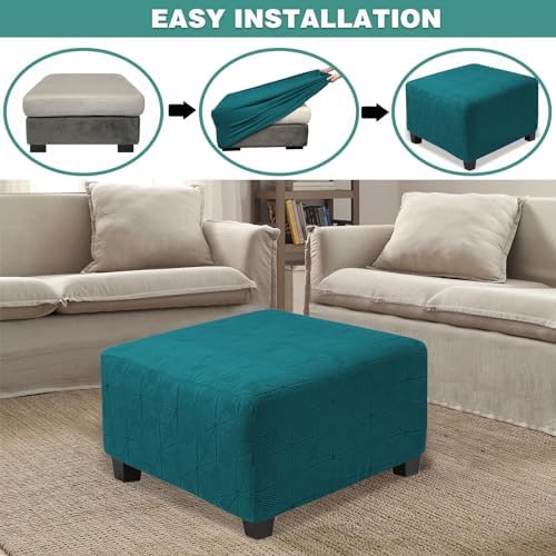 Soft Knitted Jacquard Ottoman Cover Stretch Fit for Large Square Ottoman