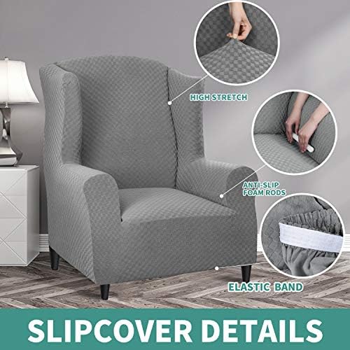 YEMYHOM Wingback Chair Slipcover Jacquard Design Non-Slip