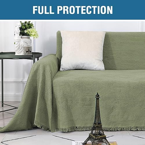 HVERSAILTEX Cotton Sofa Slipcover with Tassels XX-Large Sage