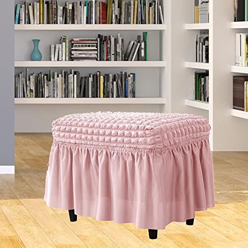 XMNTG Stretch Pink Seersucker Stool Cover with Skirt