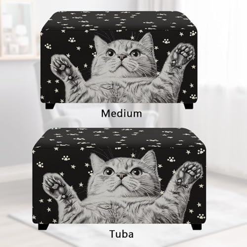Funny Cat Ottoman Cover Rectangular Non-Slip Footstool Slipcover