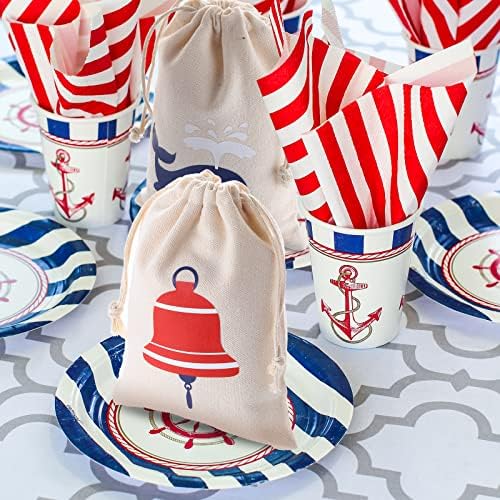 24 Pack Nautical Themed Drawstring Bags for Party Supplies