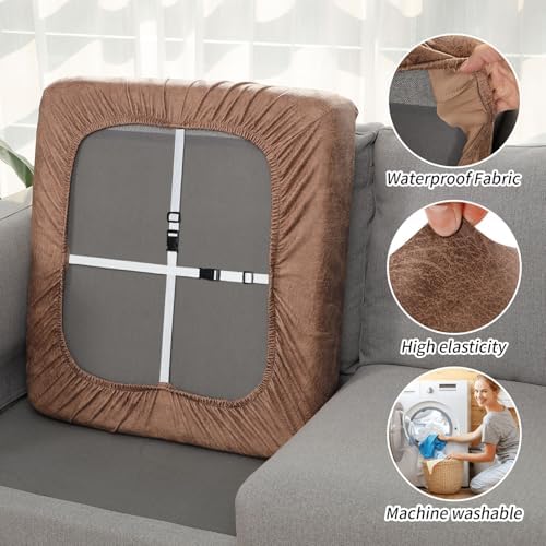 Fuloon Stretch Seat Cushion Covers Brown 2 Pcs
