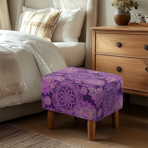 Purple Flower Rectangular Ottoman Slipcover Removable Washable