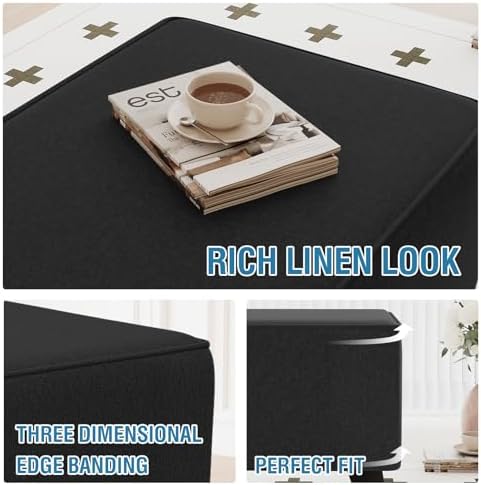 HVERSAILTEX Square Ottoman Slipcover Heather Black