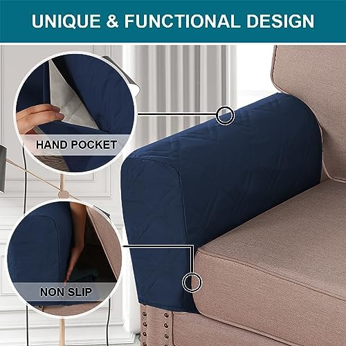 Turquoize Waterproof Armrest Covers Set of 2 Navy