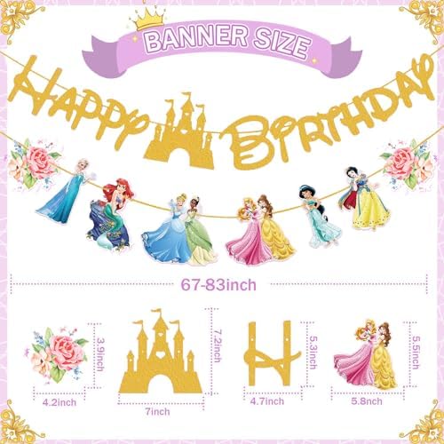 Gold Princess Birthday Banner for Girls Celebration