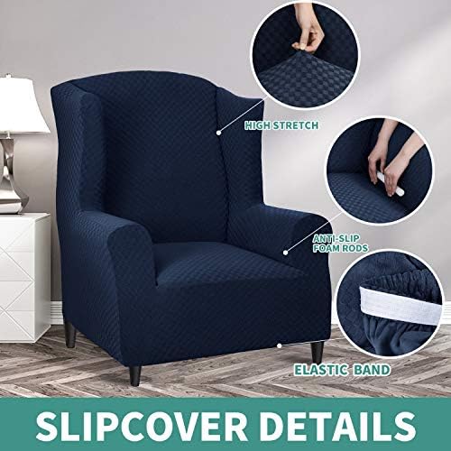 YEMYHOM Wingback Chair Slipcover with Jacquard Design and Foam Rods