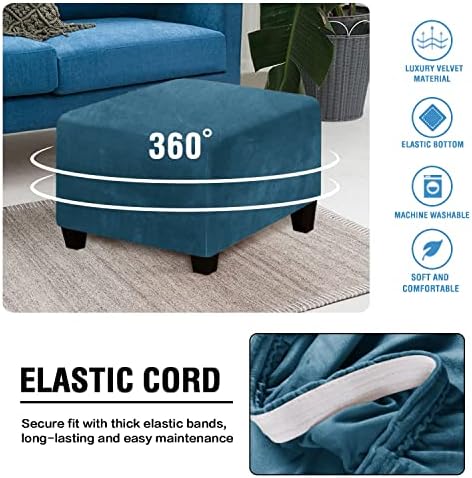Velvet Ottoman Cover for Living Room Blue Square