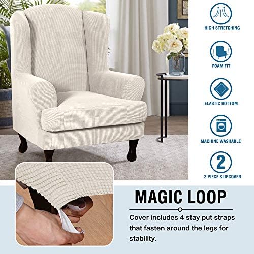 HVERSAILTEX 2 Piece Stretch Jacquard Wingback Chair Covers Ivory
