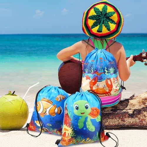 Sanwuta 36 Pcs Ocean Themed Drawstring Party Bags