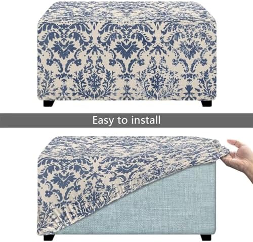 Ottoman Cover Rectangular Blue Floral Stool Cover