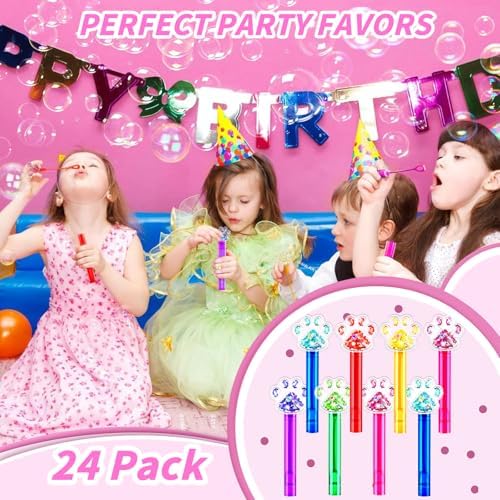 24PCS Glitter Paw Print Bubble Wands for Kids Party Favors