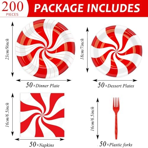 50 Piece Christmas Candy Cane Plates and Napkins Set